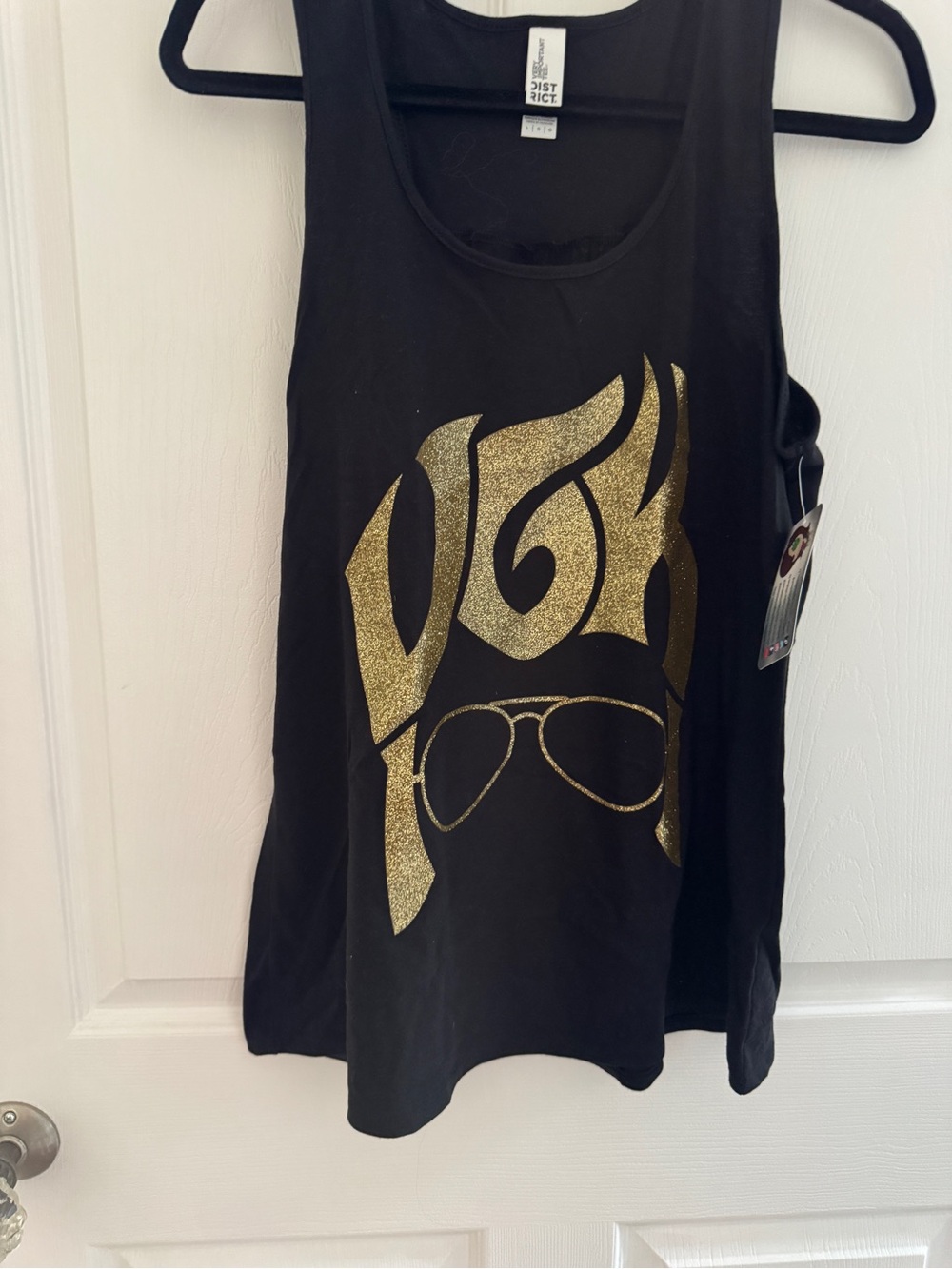 Vegas Golden Knights Tank Top with Gold Glitter lettering and Elvis